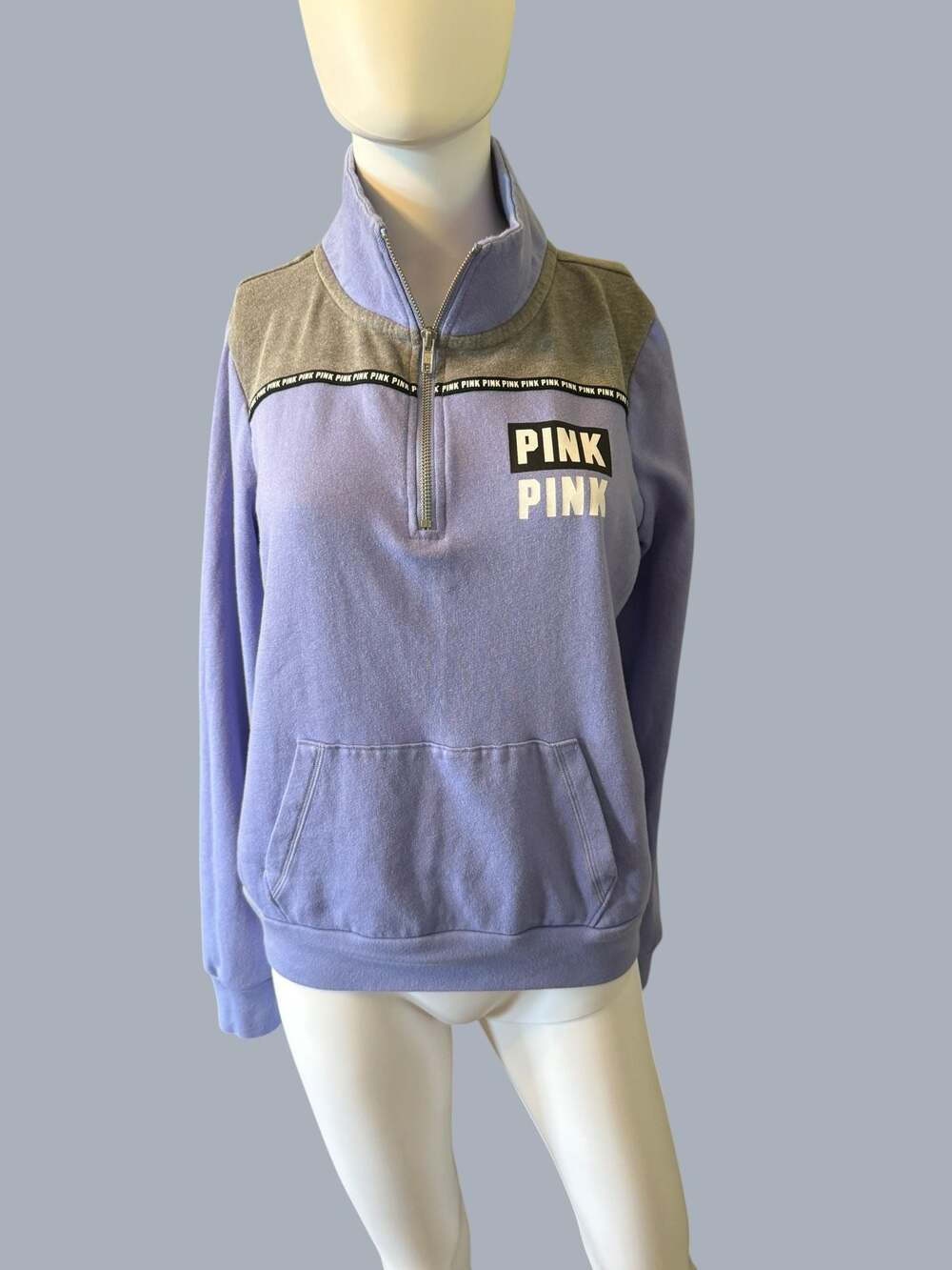 Victoria's Secret PINK 1/4 Zip Pullover Sweatshirt Purple and Grey